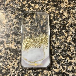 iPhone 13 Cell Phone Case White Marble/Gold Glitter Design EUC 💫